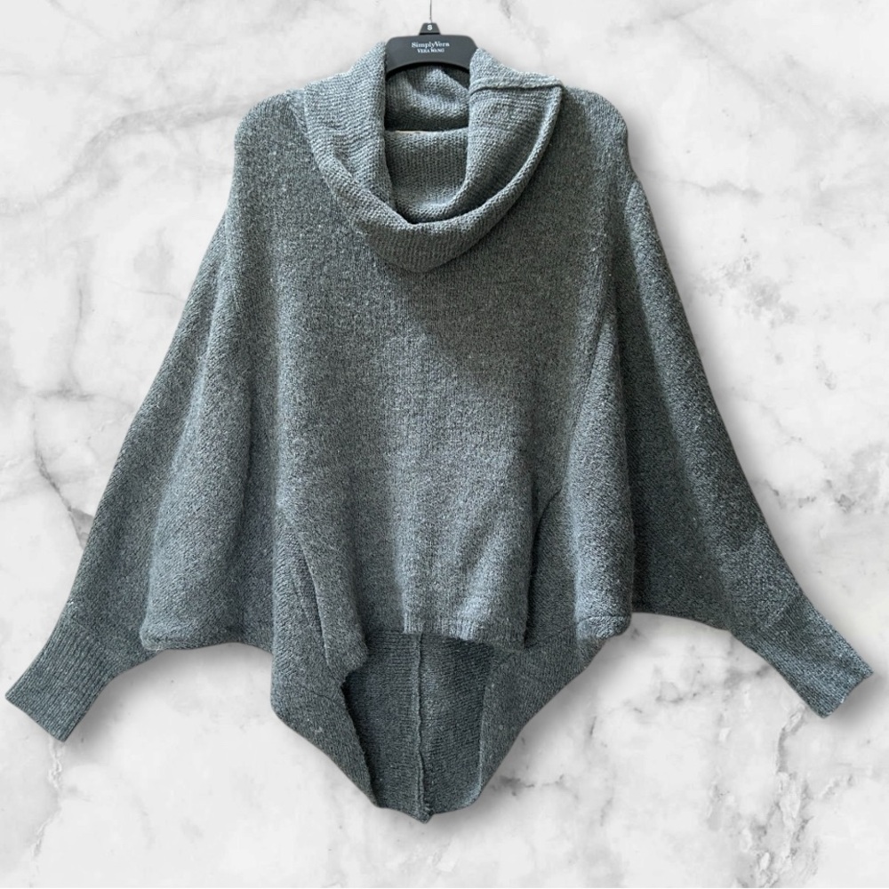 Entro Cowl Neck Oversized Sweater Kangaroo Pocket Batwing Sleeves Size S - Picture 2 of 13